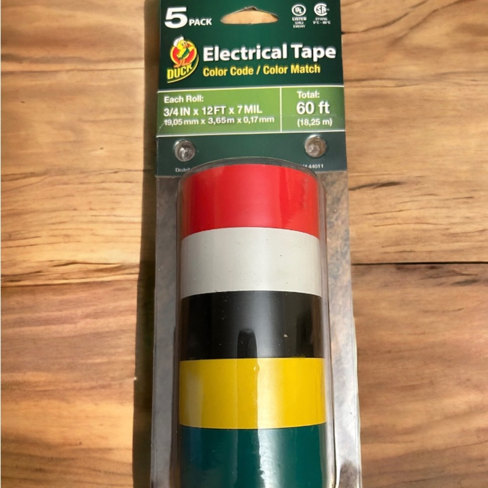 5 Rolls Duck Tape, Multiple Colors - 60 feet  5 ct, .75” x 12ft x 7 mil per roll